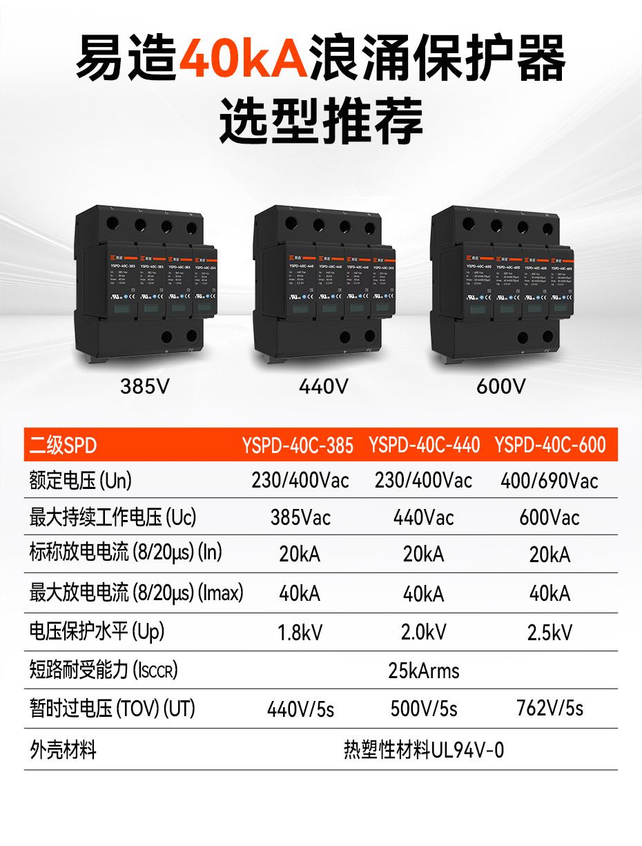 易造40ka二級浪涌保護(hù)器選型推薦